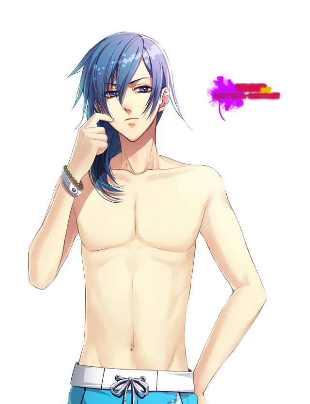 Blue haired bishounen male portrait free wallpaper - medium preview image