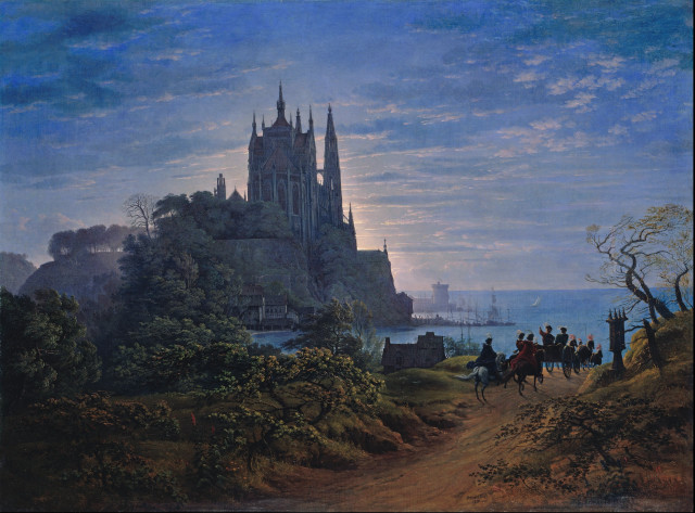 Castle horses people water background free wallpaper - medium preview image