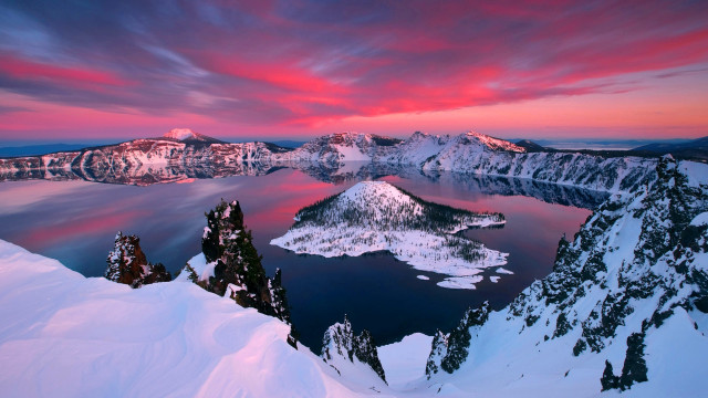 Mountain lake pink sky clouds #5 free wallpaper - medium preview image