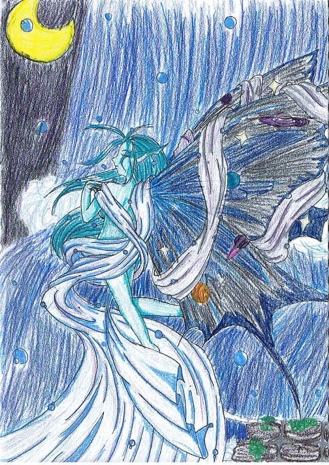 Woman bird moon drawing artistic free wallpaper - medium preview image