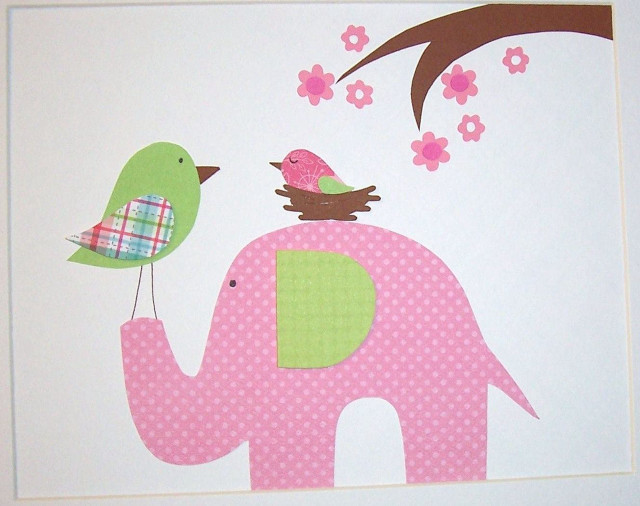 Bird elephant flowers tree branch free wallpaper - medium preview image