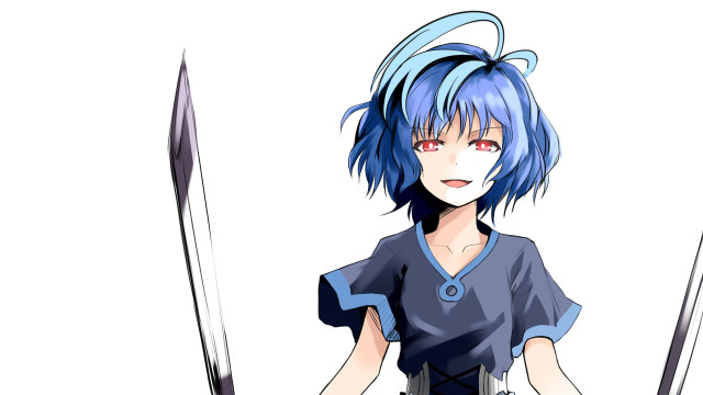 Blue haired woman swords yandere free wallpaper - medium preview image