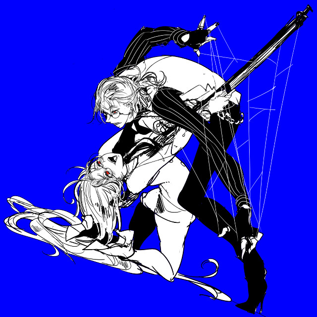 Anime couple hugging sword blue free wallpaper - medium preview image