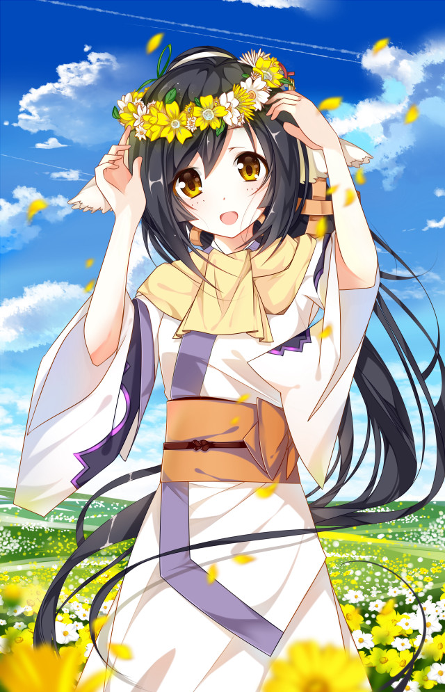 Woman dress flower crown field free wallpaper - medium preview image
