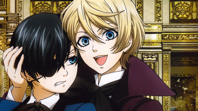 Anime hugging boys golden wall free wallpaper - medium preview image