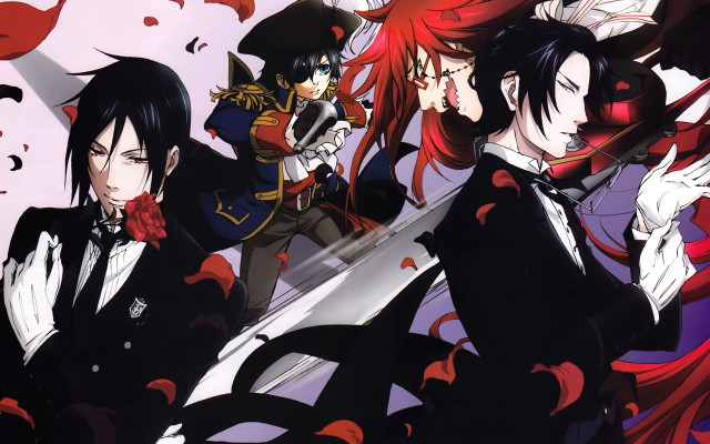Anime characters group red background #4 free wallpaper for desktop - medium preview image