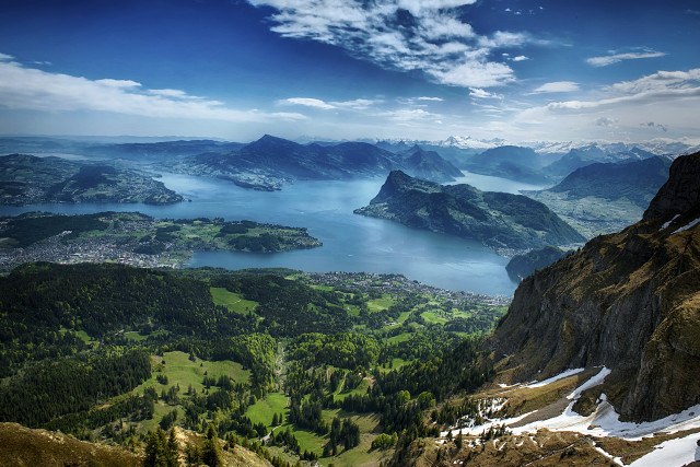 Mountain lake snowy background view free wallpaper - medium preview image