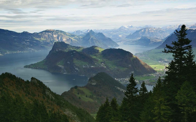 Lake mountains high view water free wallpaper - medium preview image