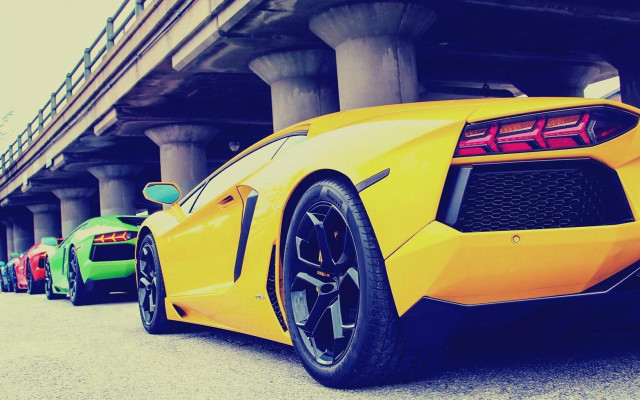 Cars parked street bridge building free wallpaper - medium preview image