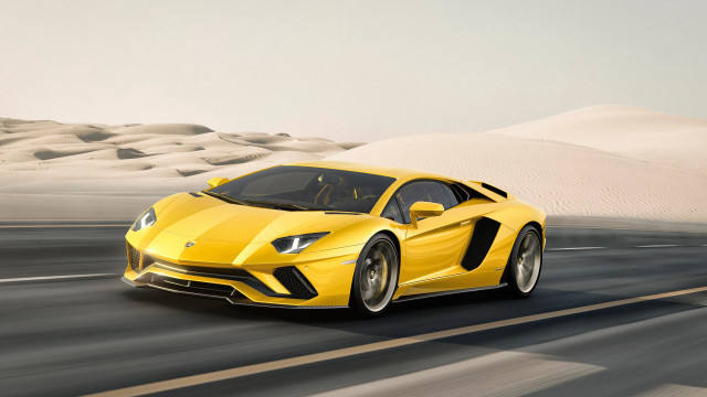 Yellow sports car desert road #3 free wallpaper - medium preview image