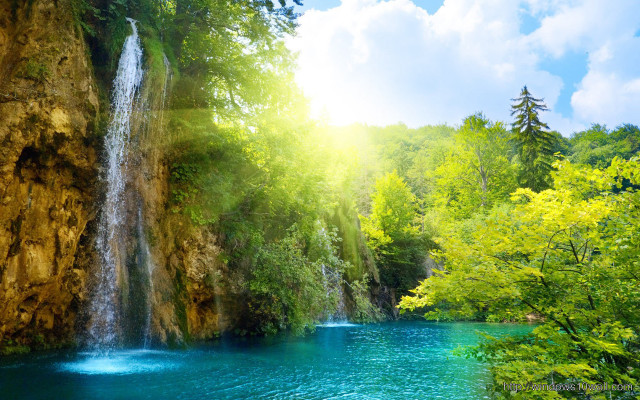 Waterfall forest blue pool green free wallpaper - medium preview image