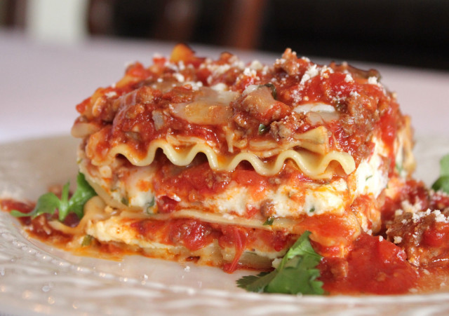 Lasagna plate sauce parsley fork free wallpaper - medium preview image