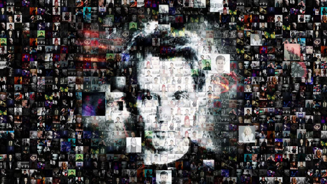 Man surrounded faces photos different free wallpaper - medium preview image
