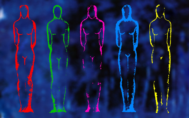 Colorful figures row blue background free wallpaper - medium preview image