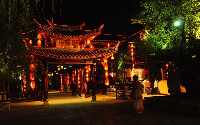 Chinese building red lanterns night free wallpaper - medium preview image