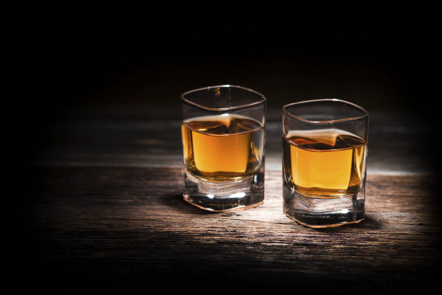 Whiskey glasses wooden table dark free wallpaper - medium preview image