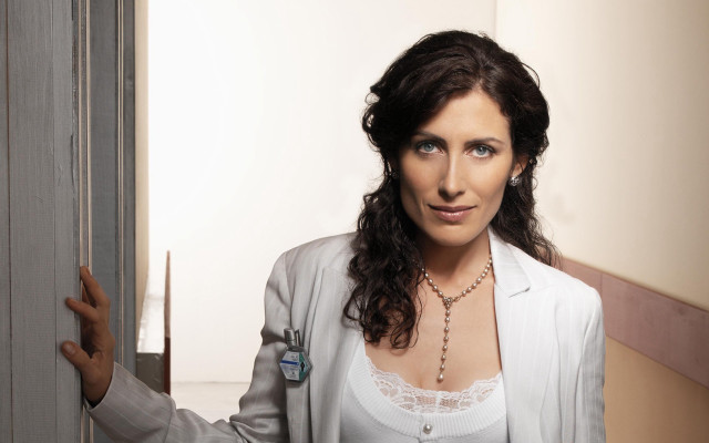 Woman white jacket holding knife free wallpaper - medium preview image
