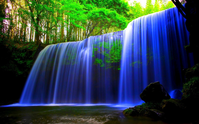 Waterfall blue water trees forest free wallpaper - medium preview image
