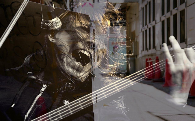 Person holding guitar window microphone free wallpaper - medium preview image