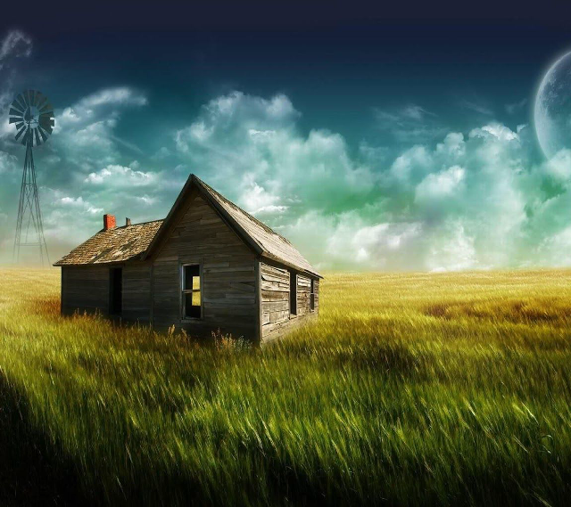 House field windmill clouds sun free wallpaper - medium preview image