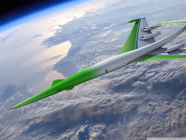 Futuristic airplane flying earth sky free wallpaper - medium preview image