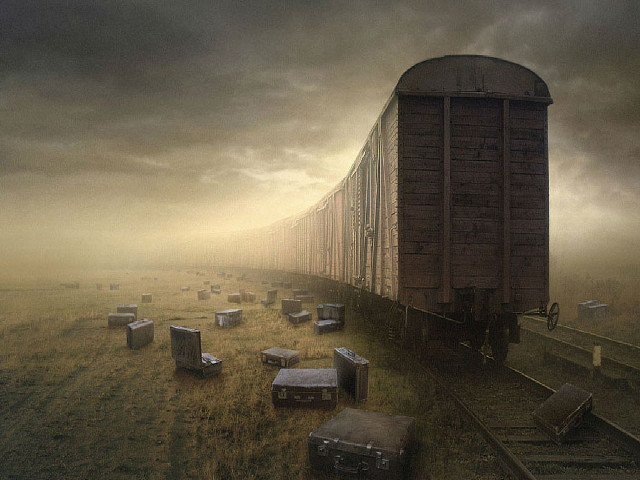 Traincar luggage field tracks mattepainting free wallpaper - medium preview image