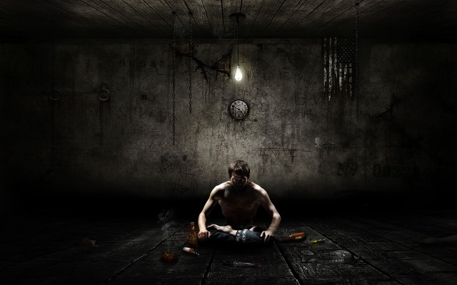Man sitting dark room clock #6 free wallpaper - medium preview image