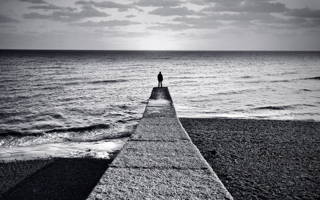Person pier ocean black and #3 free wallpaper - medium preview image