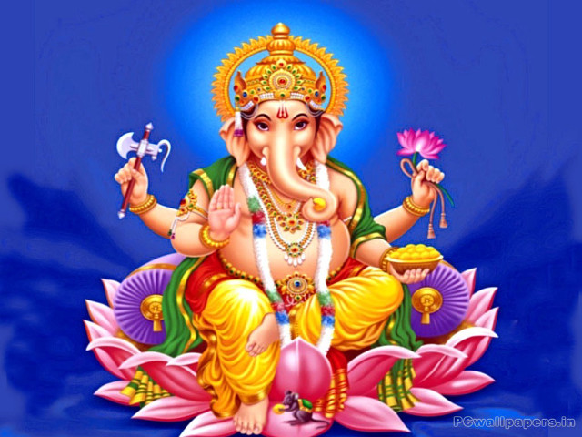 Ganesha lotus flower blue background free wallpaper - medium preview image