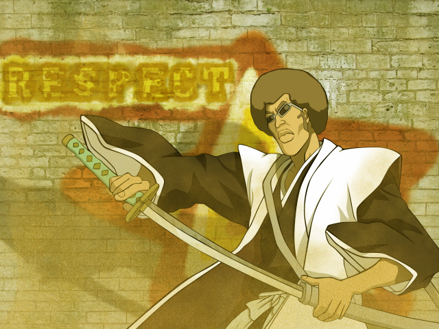 Man kimono sword brick wall free wallpaper - medium preview image