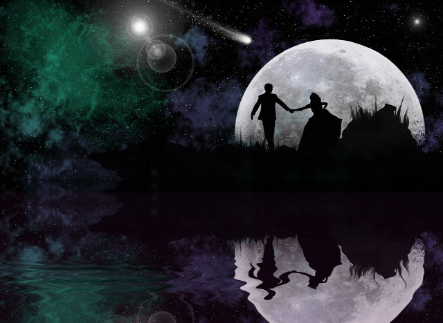 Couple holding hands full moon #2 free wallpaper - medium preview image