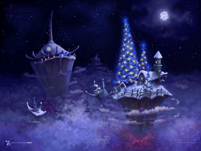 Christmas tree castle sky star free wallpaper - medium preview image