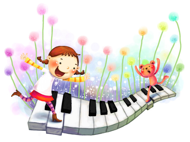 Girl playing piano cat keyboard free wallpaper - medium preview image