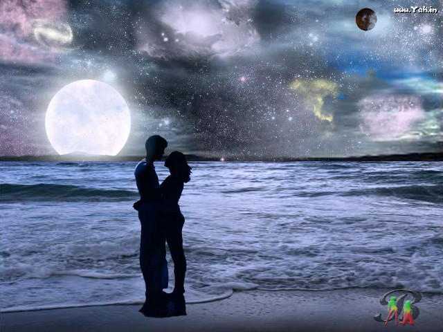 Couple beach fullmoon stars planets free wallpaper - medium preview image