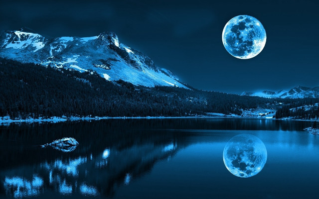 Full moon mountain lake reflection #3 free wallpaper - medium preview image