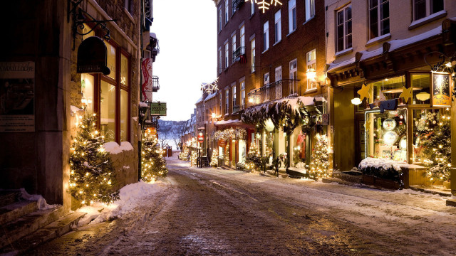 Christmas lights snowy street architecture free wallpaper - medium preview image