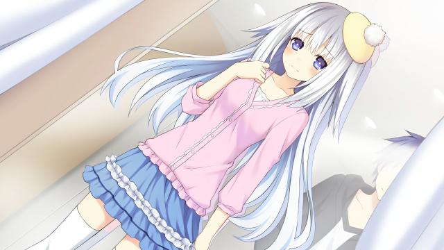 White haired girl pink shirt free wallpaper - medium preview image