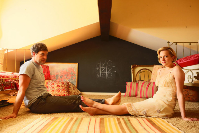 Man woman sitting bed chalkboard free wallpaper - medium preview image