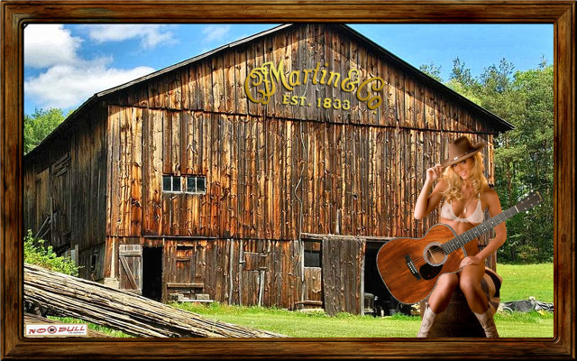 Woman guitar bench barn country free wallpaper - medium preview image