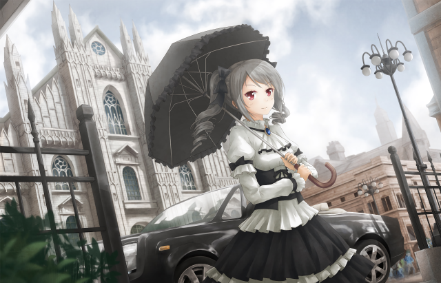 Woman dress umbrella car city free wallpaper - medium preview image