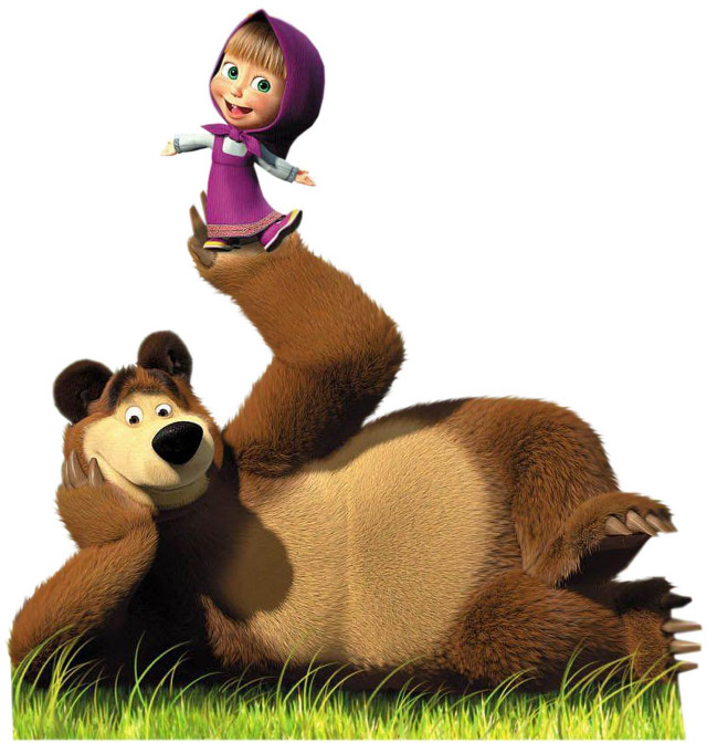 Cartoon bear girl grass together free wallpaper - medium preview image