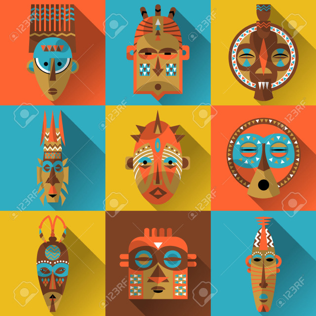 African masks different designs stock free wallpaper - medium preview image