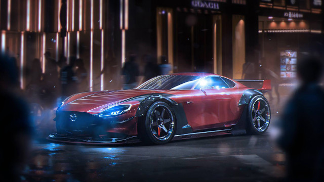Red sports car night city #8 free wallpaper - medium preview image