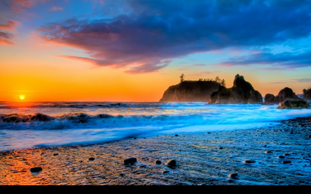 Sunset ocean waves crashing shore #5 free wallpaper - medium preview image