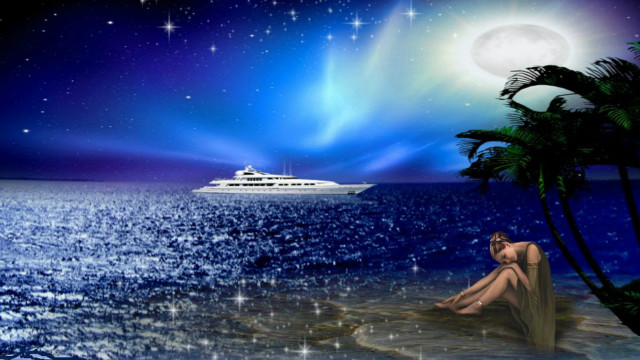 Woman beach ocean blue sky free wallpaper - medium preview image