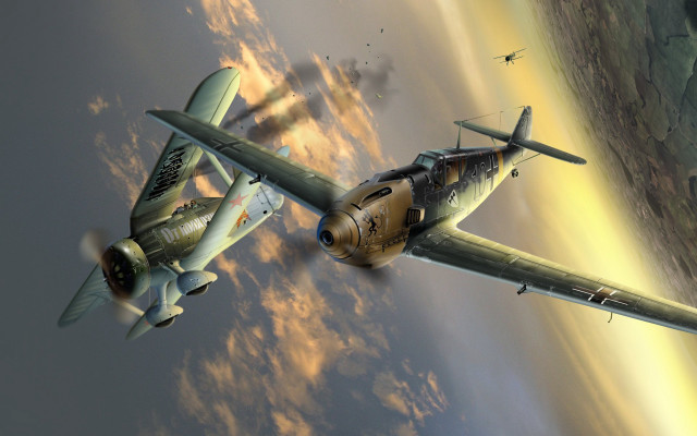 Airplane flying water sky clouds free wallpaper - medium preview image