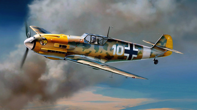 Yellow green airplane cloudy sky free wallpaper - medium preview image