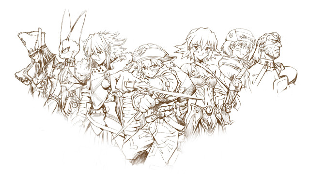 Line drawing group people weapons free wallpaper - medium preview image