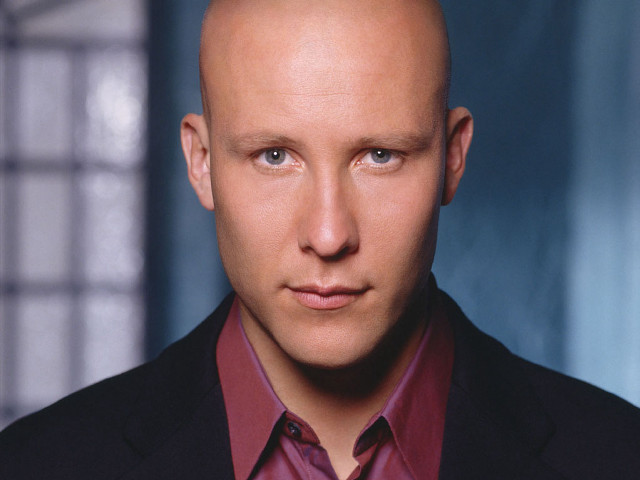 Bald man red shirt blue free wallpaper - medium preview image