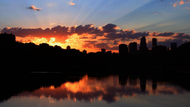 Sunset city lake clouds sky free wallpaper - medium preview image